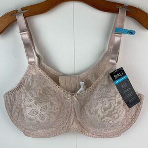 NWT Bali Women's Rose Lace 'N Smooth Black Unlined Underwire Bra style 3432 40C